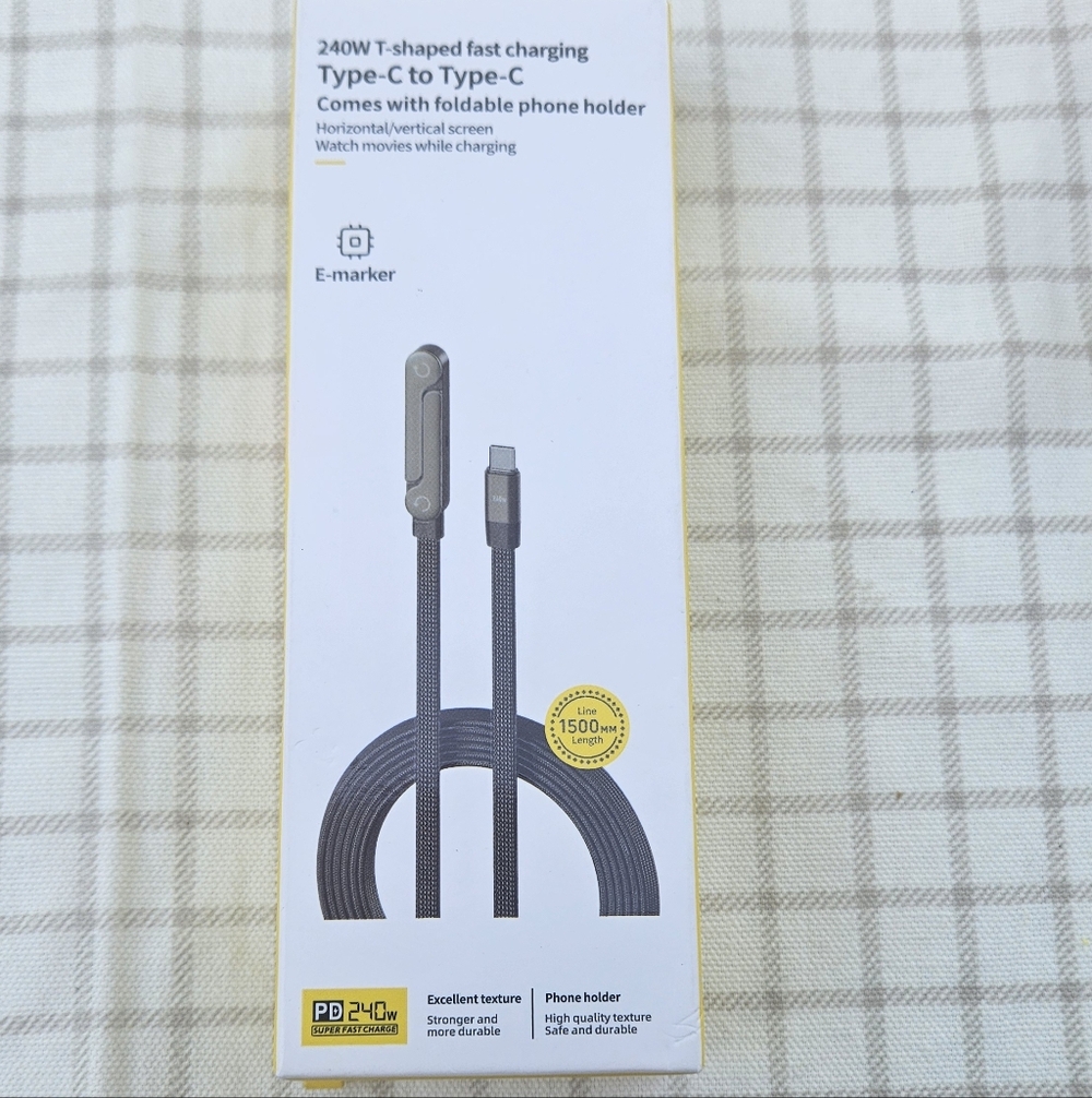 Charger Cable – 240W Fast Charging Cord with Built-in Phone Stand